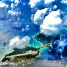 Aka, Geruma and Fukaji islands from aeroplane